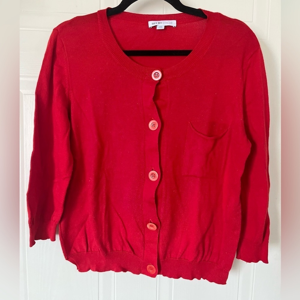 SEE BY CHLOÉ Red Button-down Cotton Cardigan